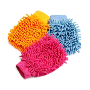 Two Sided Microfiber Cleaning Hand Glove Car Duster Cleaner - Pack of 3- Assorted Color