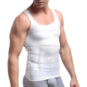 SlimO''fit?? -  Everyday  Slimming Tummy Abdomen & Chest Shapewear Shaper Vest/Men''s Undershirt Vest to Look Slim Instantly (White)-XXL