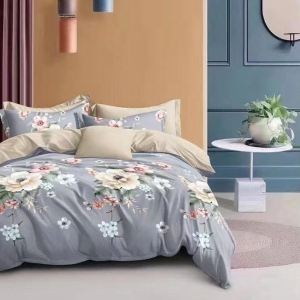 Pitambra Lifestyle Primrose Essential Cotton Comfort Feel Grey Floral Printed Flat BedSheet|Designer Flat Bedsheet|Luxury Look Queen Size Flat BedSheet with 2 Pillow Cover