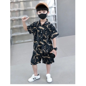 Adventure Ready Kids Cordset Shorts Set with Playful Green Printed Shirt and Short-6-7 YEAR