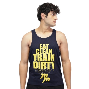 Muscle Mantra Gym Stringer Eat Clean Train Dirty-Navy Blue / S