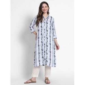 White Cotton Blue Abstract Striped Cotton Kurta-3X Large