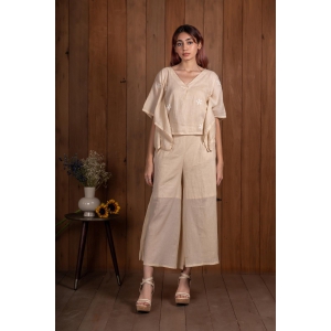 Beige Crinkled Applique Kaftan-L