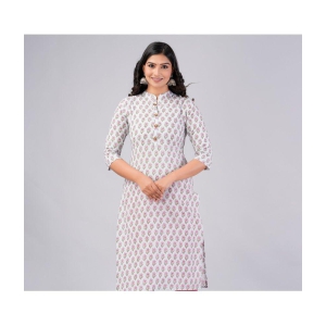 MAUKA Cotton Printed Straight Womens Kurti - White ( Pack of 1 ) - None