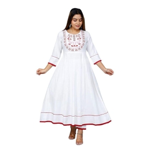 Monika Fashion Women Rayon Fabric Designer White Color Anarkali Kurta