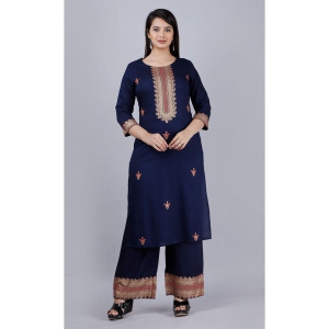 MAUKA - Blue Straight Rayon Women's Stitched Salwar Suit ( Pack of 1 ) - None