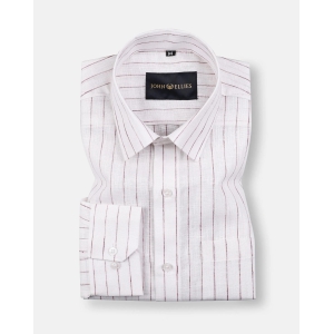 Zenith Potter''s Pink Stripe On White Linen Shirt-40 / M