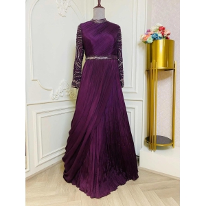 Classic Designer Wine Color Embroidery Gown