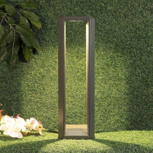 ELIANTE Grey Aluminium Base Frost Aluminium Shade Garden Light - 1101-Bollard-20-Gr-12W-Cov - Inbuilt LED