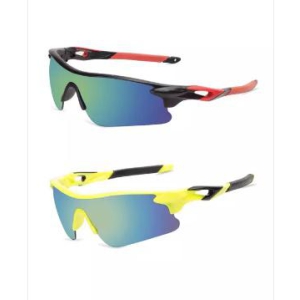 Cricket Goggles Mirrored UV400 Lenses Men Sports Men's Sunglasses Combo Pack of 2(Black-red, Yellow)