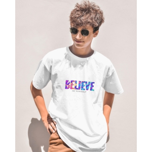 Half Sleeves Printed Oversized T-Shirts (White)-XL