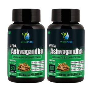 VEDAPURE Ashwagandha ( Withania somnifera ) General Health, Anxiety & Stress Relief, Energy & Endurance- 60 capsules (Pack of 2)