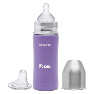 Dr.Flow 2in1 Omega Insulated ThermoSteel Baby Feeding Bottle 270ml/9oz |100% Plastic free &  Non-Toxic Stainless Steel | 304 (18/8) Grade Stainless Steel | Anti Colic Silicone Teat | 10Hrs. 