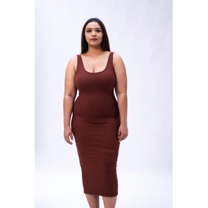 Built In Bra and Shapewear Brown Thick Straps Deep Back Midi Dress