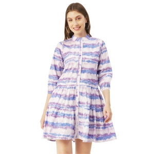 Moomaya Printed Cotton Button Down Shirt Dress, Quarter Sleeve Short Summer Resort Dress