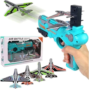 Airplane Launcher Toy Catapult Aircrafts Gun with 4 Foam Planes-One Size