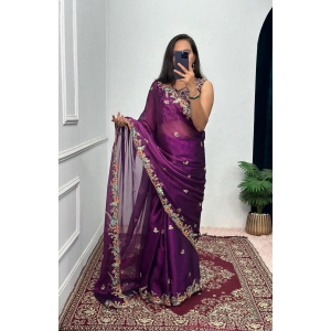 Classy Burbary Silk Purple Color Saree