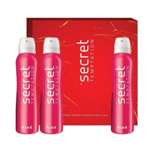 secret temptation Gift Box with Pink Deodorant, Pack of 3 (150ml each) Deodorant Spray - For Women (450 ml, Pack of 3)