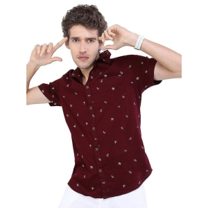 Men Slim Fit Printed Cut Away Collar Casual Shirt