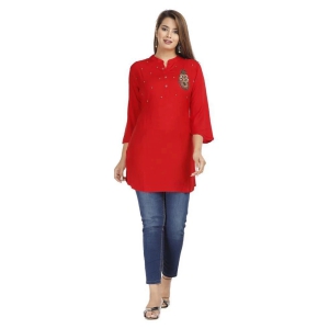 HIGHLIGHT FASHION EXPORT - Red Rayon Womens Straight Kurti ( Pack of 1 ) - L