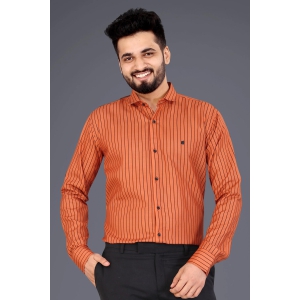 Brown Cotton Blend Lining Print Causal Shirt-M