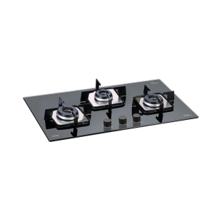 Glen 3 Burner Built in Glass Hob with Italian Double Ring Burners Auto Ignition, Black (1073 SQ IN)