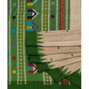 Beige Green Sambalpuri Handwoven Dolabedi Tussar Silk Saree