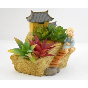 Monk Sitting Near Home Resin Succulent Pot