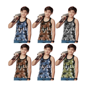 Rupa Frontline Cotton Sleeveless Military Print Vests for Kids/Boys - Pack of 6 - None