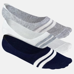 Bamboo No Show Socks for Men (Stripes) - Pack of 3-White | Light Grey | Black