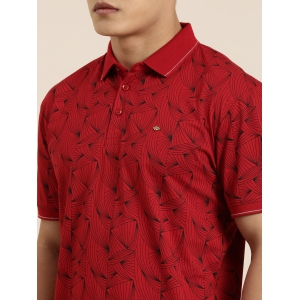 JOVEN Men Red Printed Polo Neck Mercerised Cotton T-shirt-XXL / Red