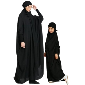 Mother and Daughter Matching Full Length Jilbab Abaya White with Noise PC-XXXL Adult/Mother / S (Small): 3-4 years / Dark Green