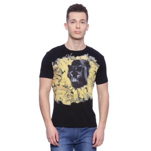 Wolfpack Men Black Round Neck Printed T-Shirt-M