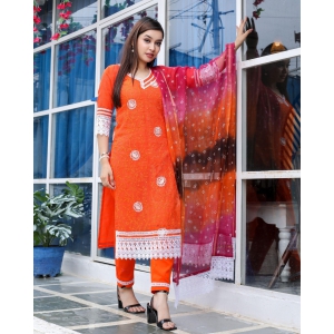 Vibrant Kota Doria Orange Suit With Hand Bandhej Dupatta-42 (XXL)