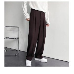 Discover Effortless Style: Bwolves Korean Baggy Loose Fit Pants in Burgundy-34