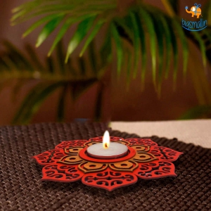 Decorative Wooden Tea Light Holder - Set of 2-Medium / Red