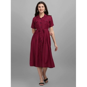 gufrina Rayon Solid Midi Womens Fit & Flare Dress - Maroon ( Pack of 1 ) - None