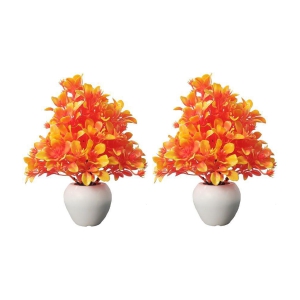 BAARIG - Orange Wild Artificial Flowers With Pot ( Pack of 2 )