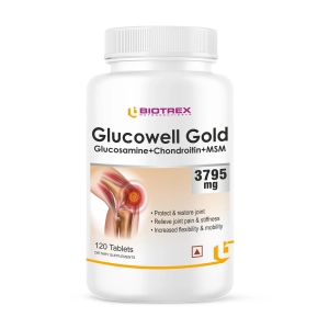 Biotrex Nutraceuticals Glucowell GOLD Glucosamine+ Chondroitin + MSM 3795mg - Maximum strength of Glucosamine with MSM (120 Tablets)