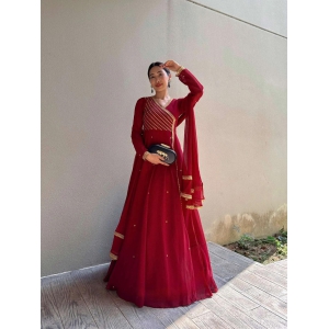 Jasper Red Embroidered Anarkali with Dupatta-4XL