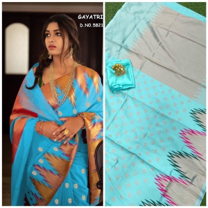 VIRANSH ENTERPRISE Kanjivaram Kanchipuram Soft Silk Saree copper zari With Jacquard Blouse Piece for women - Sky Blue - Sky Blue