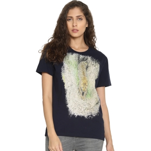 Wolfpack Leopard Down Navy Blue Printed Women T-Shirt-S