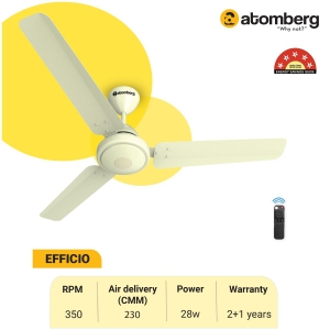 Atomberg Efficio 1200 mm BLDC Motor with Remote 3 Blade Ceiling Fan (Ivory, Pack of 1)