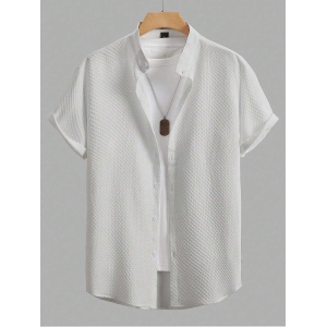 Milky White Imported Stylish Texured Half Sleeve Shirt-M/40