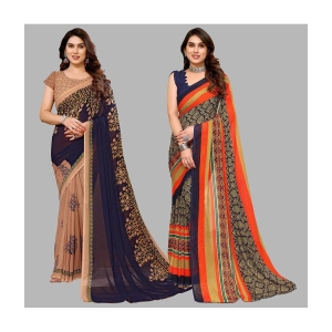 ANAND SAREES Georgette Printed Saree With Blouse Piece - Multicolour ( Pack of 2 ) - Multicolour