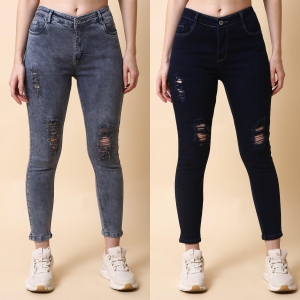 Women Combo of Skinny Grey & Blue Jeans-32