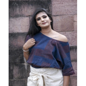 Indigo Puzzle Handwoven Organic Cotton Crop Top