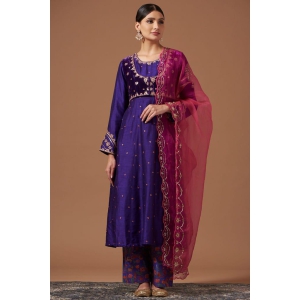 Blue Majesty: Enigmatic Pooja Singhal Purple Mughal Jaal Heavy Palazzo Ulfat Kurta Set