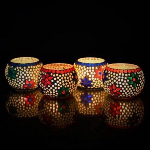 Mosaic Glass Decorative Tea Light Holder Set of 4-Free Size