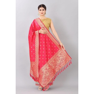 Pink & Gold-Coloured Woven Design Jacquard Banarasi Dupatta